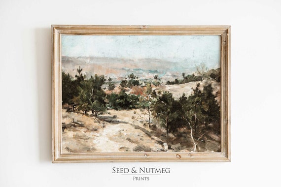 Tuscan Countryside Vintage Muted Neutral Wall Decor Wall Art Oil Painting Print 79