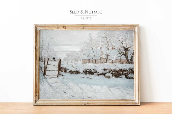 Snowy Winter Landscape With Rustic Fence Scene Vintage Art Poster