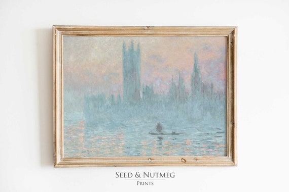 European Architecture Canal View Painting Vintage Muted Neutral Wall Decor Wall Art Oil Painting Print 84