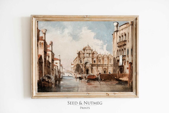 Venice Architecture Canal View Painting Italian Vintage Muted Neutral Wall Decor Wall Art Oil Painting Print 83