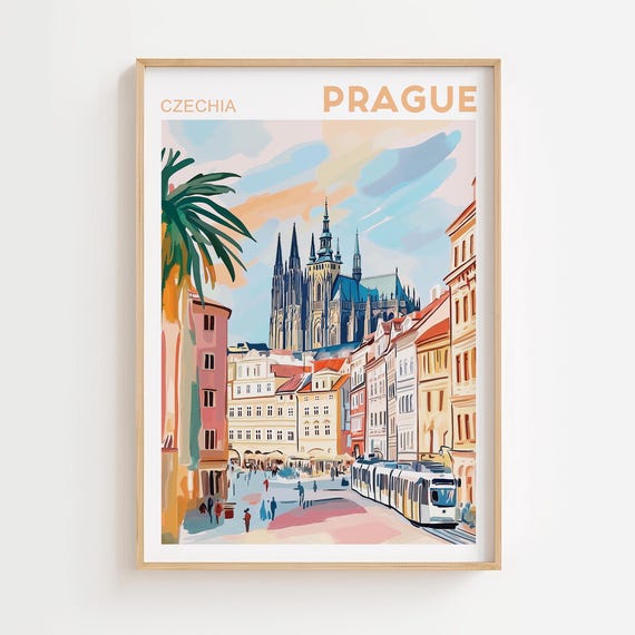 Prague Travel Poster, Maximalist Europe Wall Art