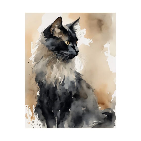 Black Cat Watercolor Animal Art Print