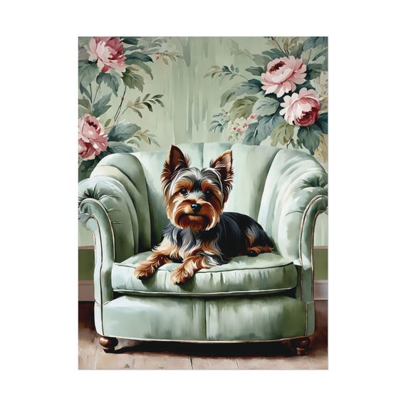 Yorkshire Terrier Art Print Sage Green Wall Cute Dog Lover Poster Gift Watercolor Painting
