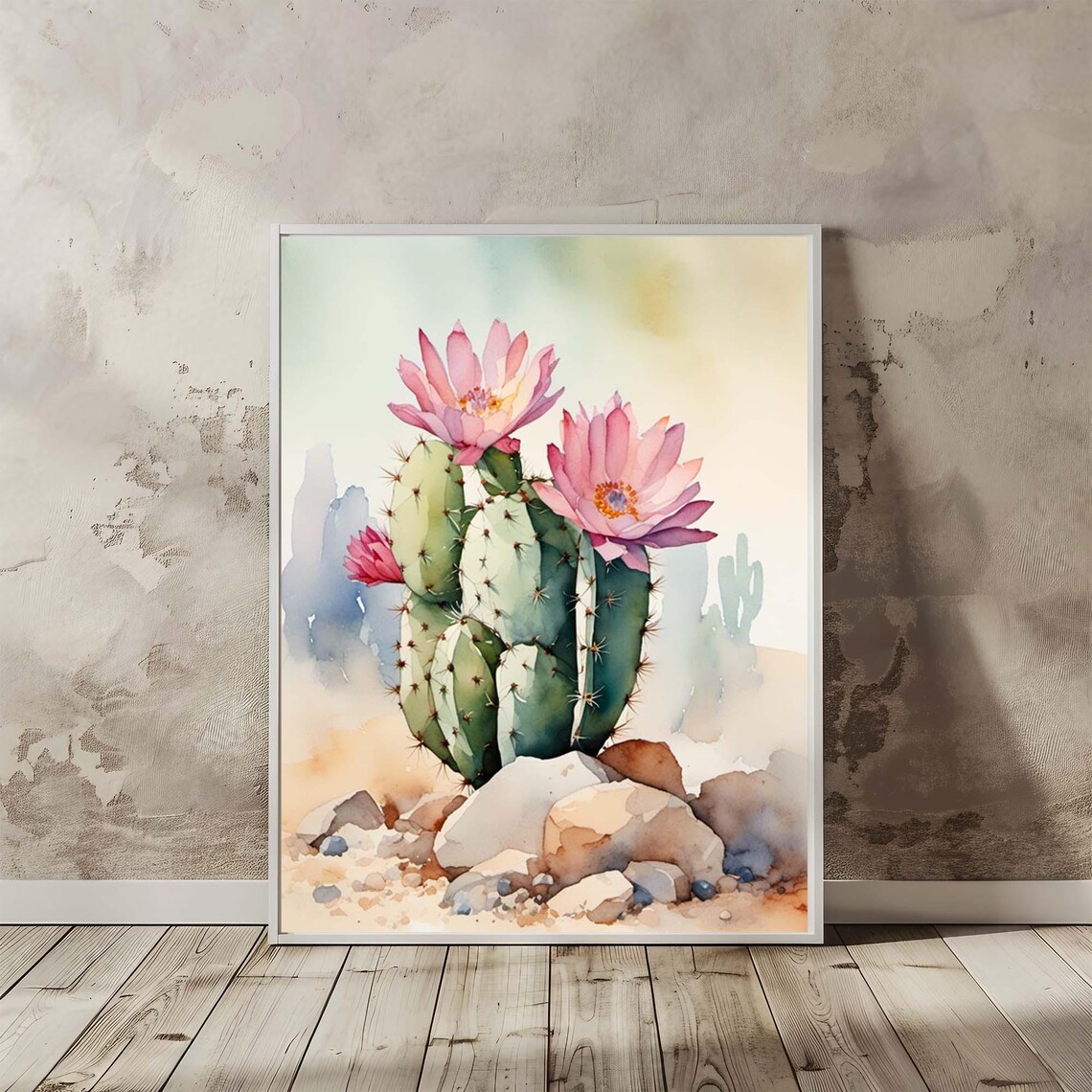 Cactus Flowers Watercolor Art Print, Botanical Floral
