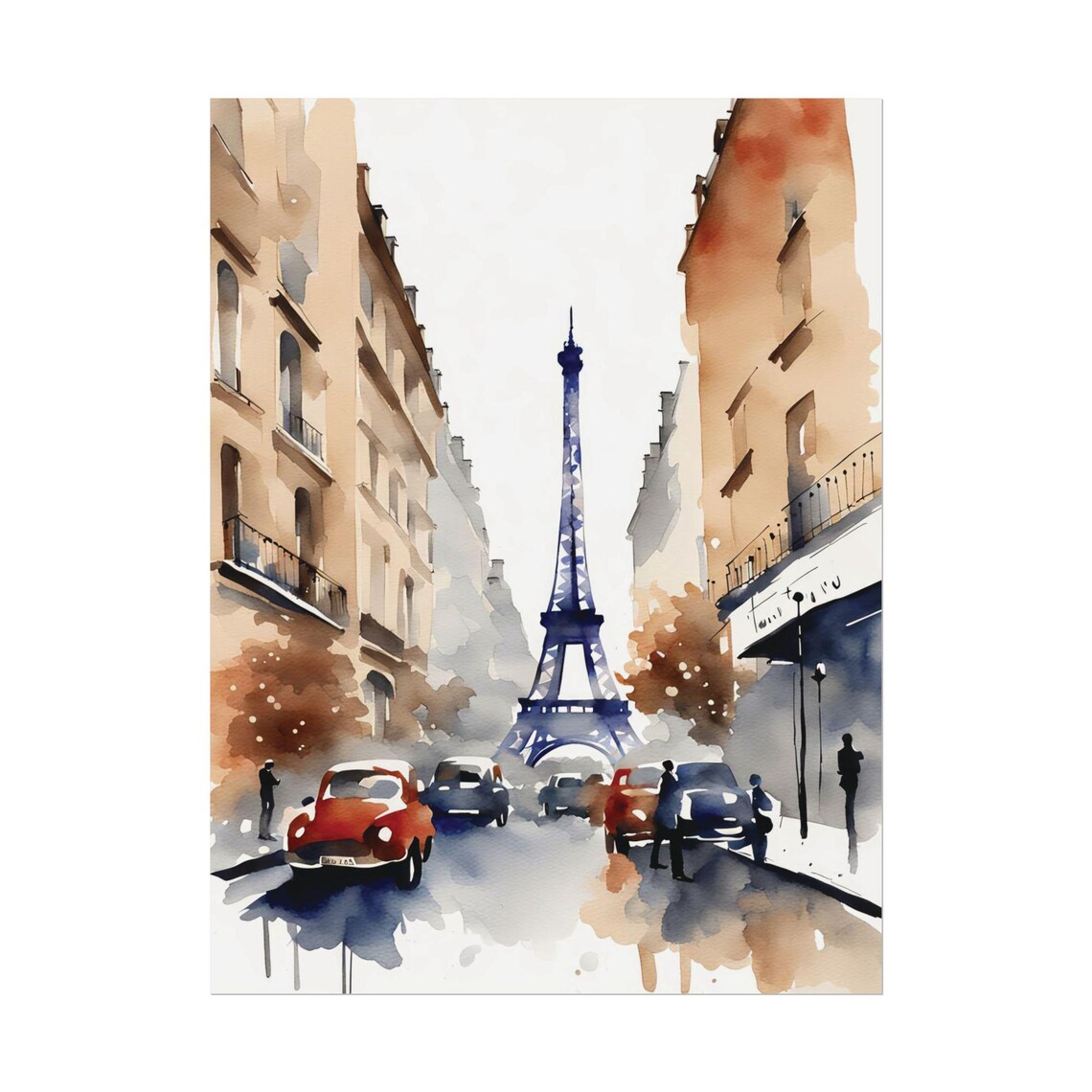 Eiffel Tower Watercolor Painting Parisian Scene Art Print France Cityscape Illustration City Street Wall Decor Nc2