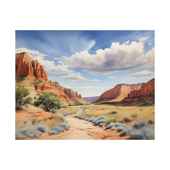 Palo Duro Canyon Watercolor Art Print, Texas Landscape