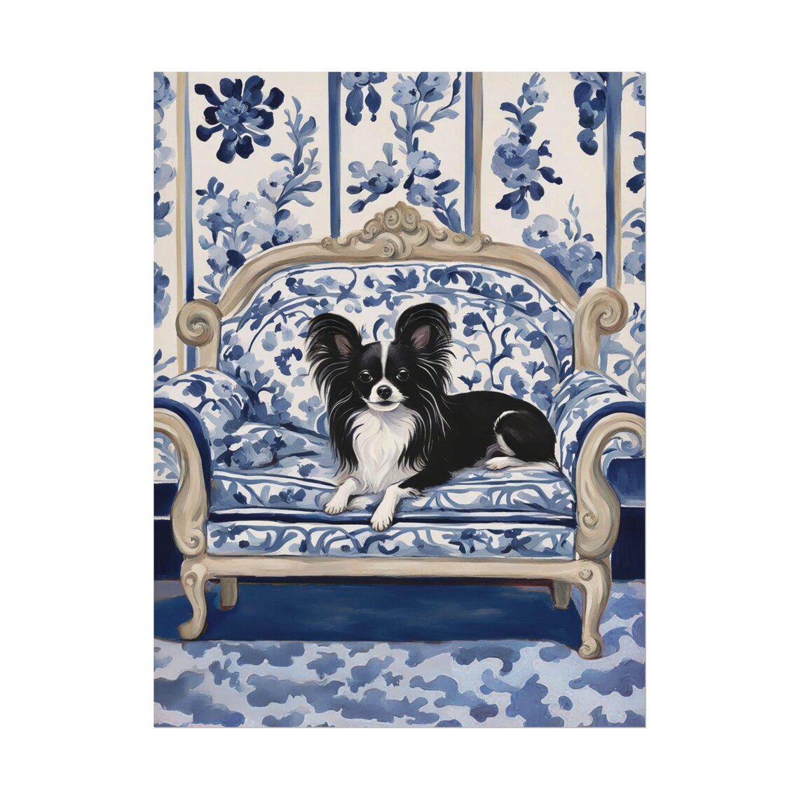 Long Haired Black and White Chihuahua Butterfly Ears Dog Portrait Poster