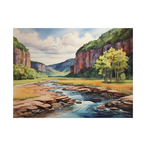 Buffalo National River Landscape Print Arkansas Watercolor Painting Art Summer Artwork Wall
