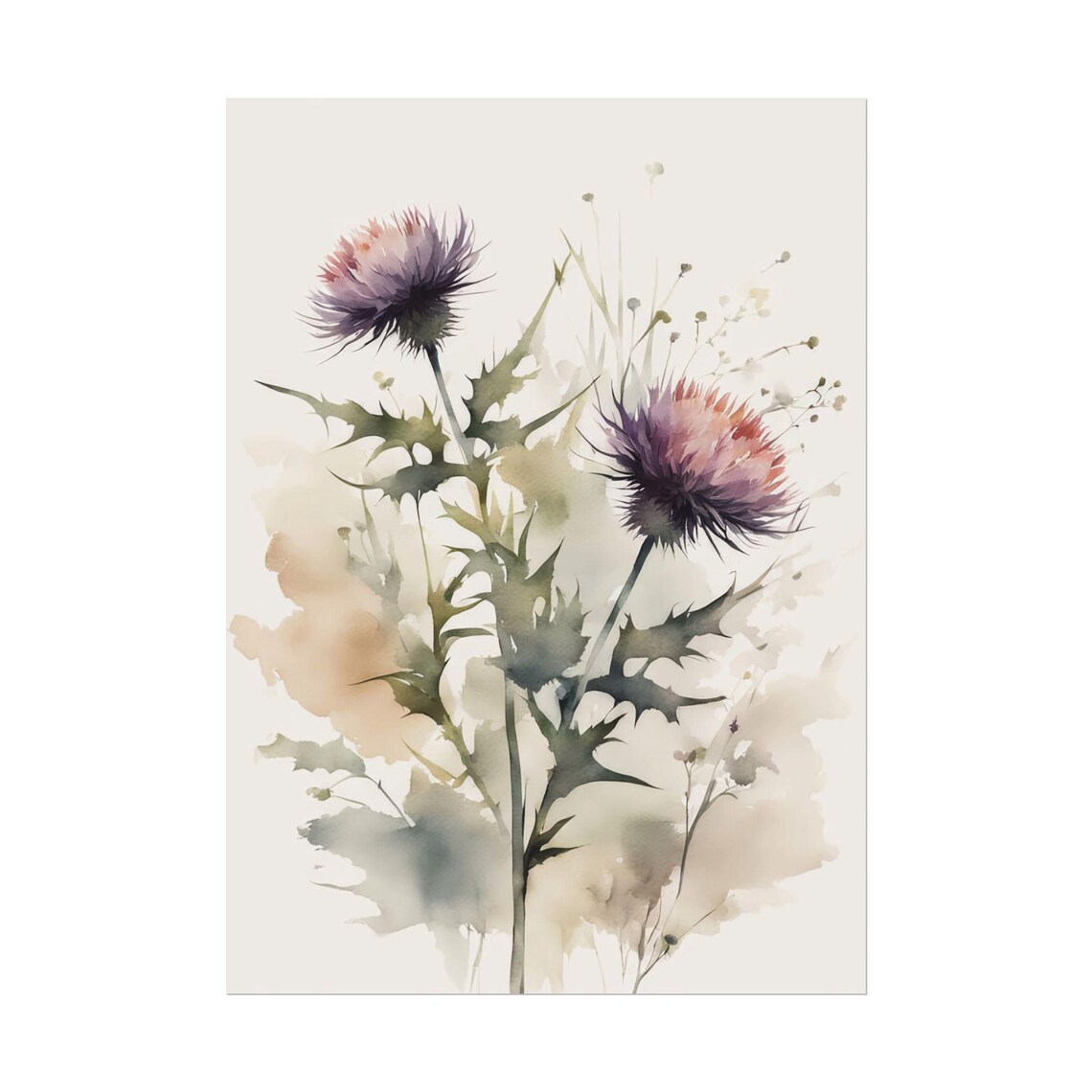 Purple Thistle Wildflower Watercolor Botanical Scottish Floral Poster