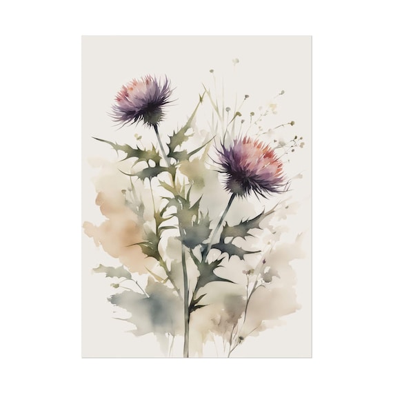 Purple Thistle Wildflower Watercolor Botanical Scottish Floral Poster
