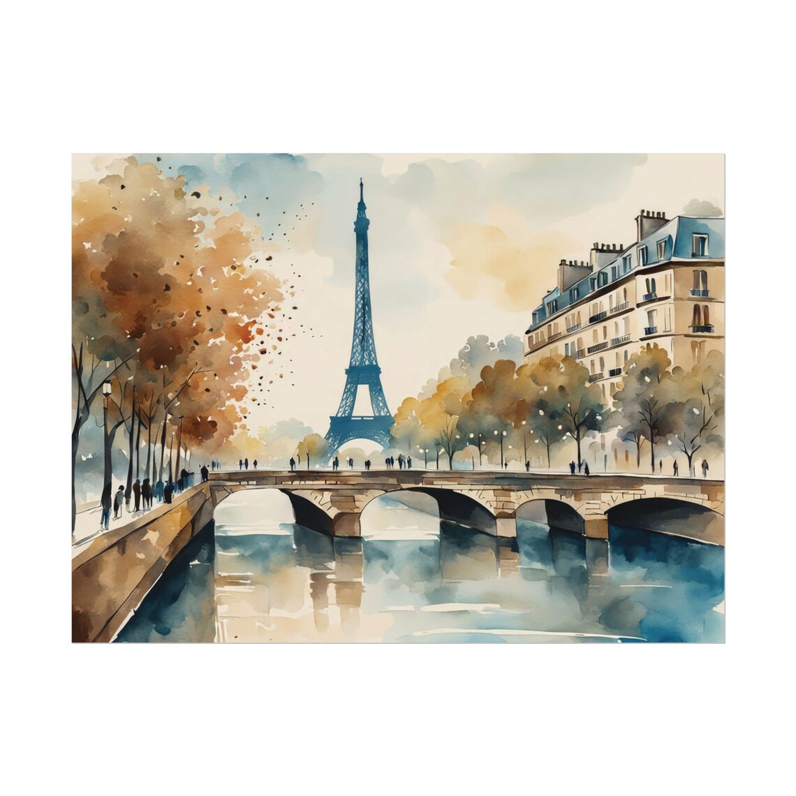 Seine River Paris France Watercolor Painting, Art Print