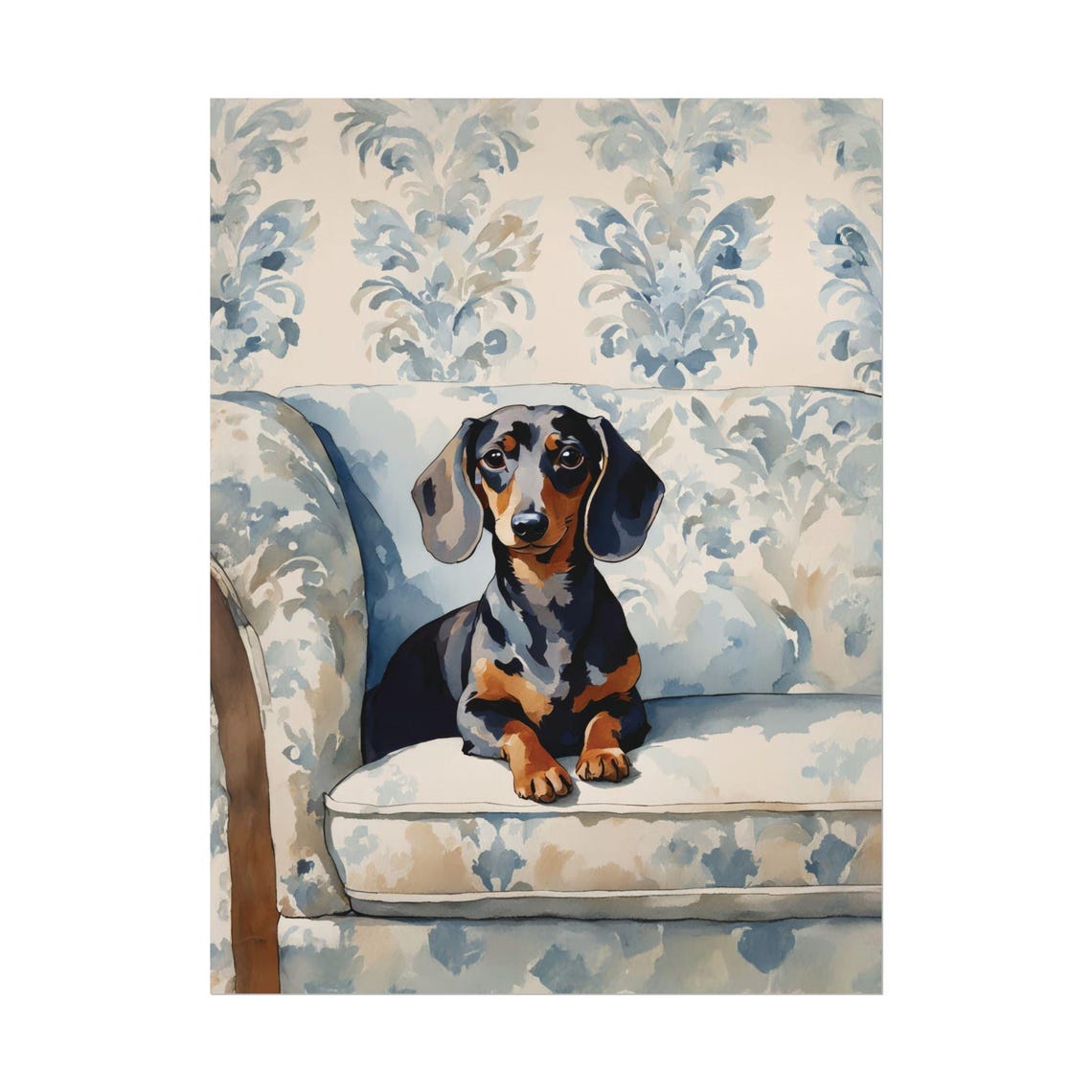 Dachshund Art Print Nc89 Blue Wall Dog Lover Poster Watercolor Painting Maximalist
