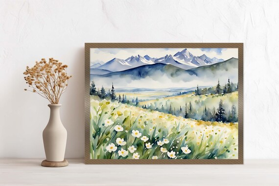 Spring Flowers Watercolor Art Print Colorado Painting Rocky Mountains Landscape Wall Wildflowers Artwork