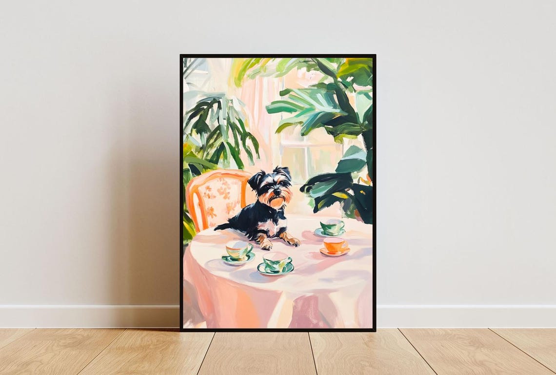 Scottish Terrier Cafe Tea Party Cute Black Scottie Dog Poster