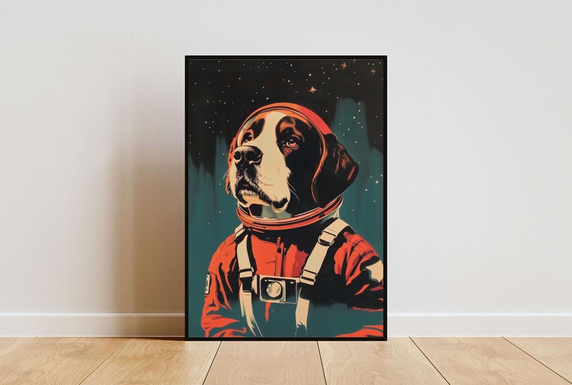 Beagle Astronaut Starry Night Vintage Retro Space Portrait Poster