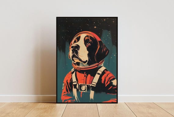 Saint Bernard Astronaut Poster St Bernard Retro Print St Bernard Portrait Dog Retro Space Poster Funny Dog Poster Andy Warhol Vintage