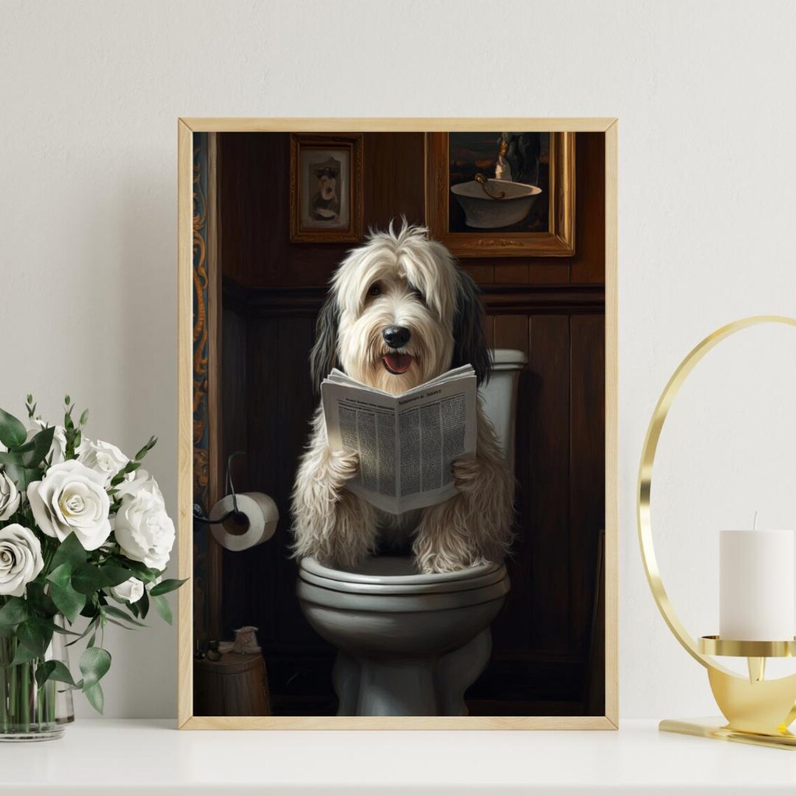 Old English Sheepdog Bathroom Poster, Dog Portrait Art - Image 3