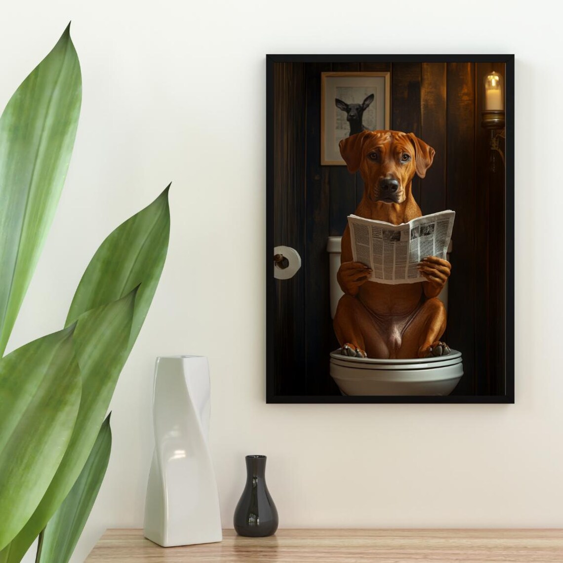 Rhodesian Ridgeback Bathroom Dog Poster Print - Image 2