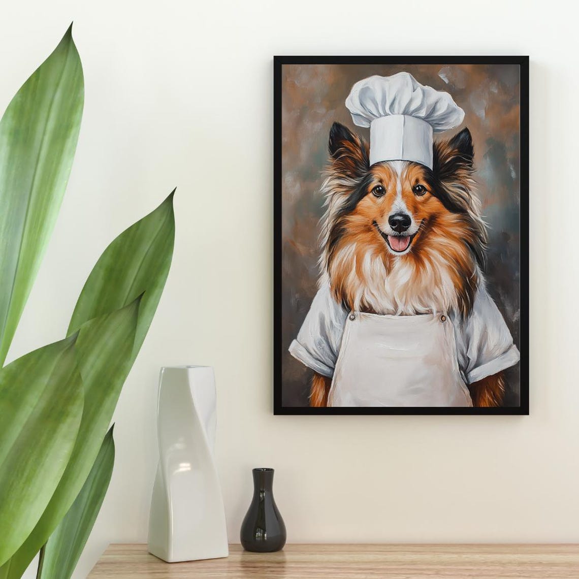 Shetland Sheepdog Chef Dog Portrait Poster Happy Kitchen Decor Gift - Image 2