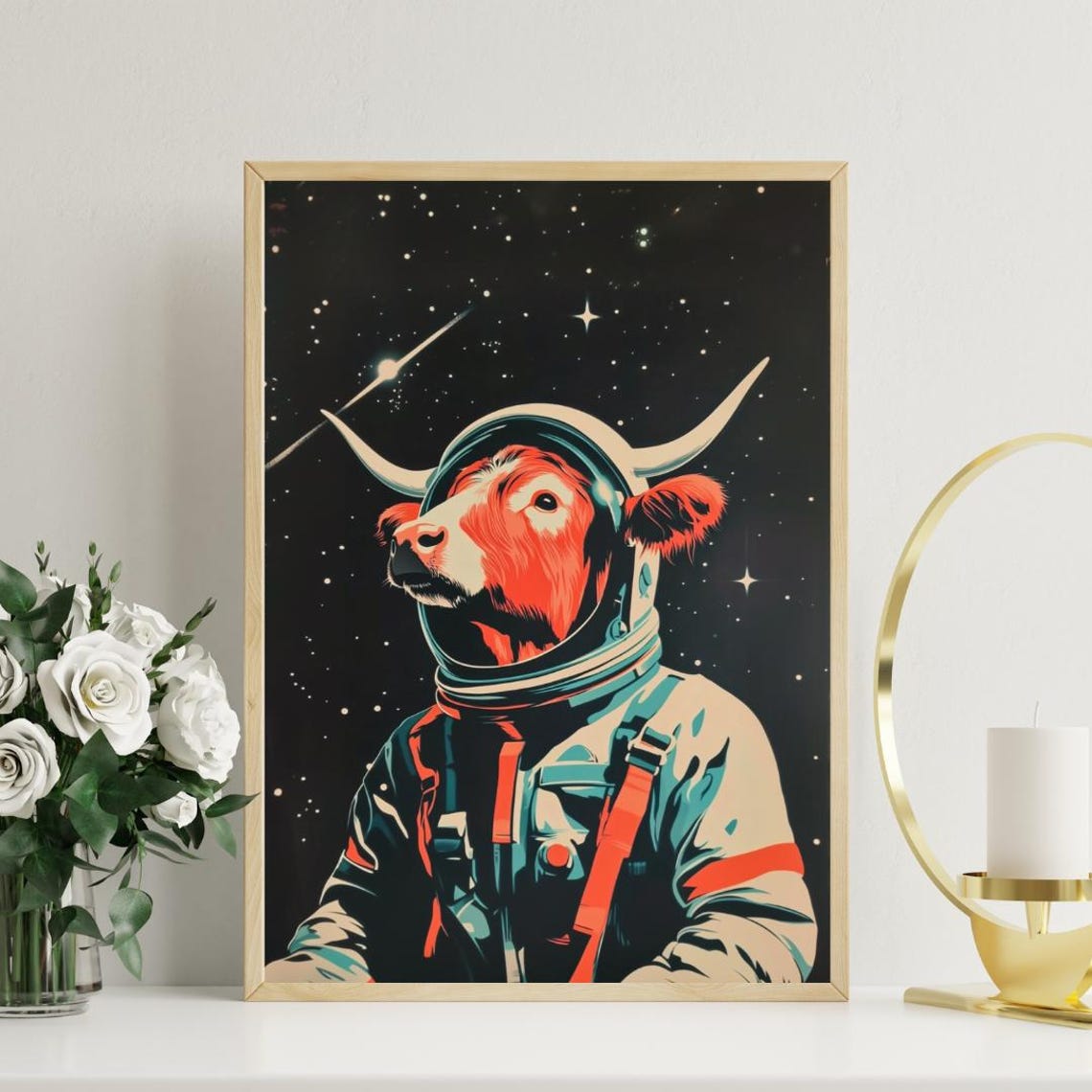 Highland Cow Astronaut Poster Highland Cow Retro Print Highland Cow Portrait Animal Retro Space Poster Funny Animal Poster Andy Warhol - Image 3