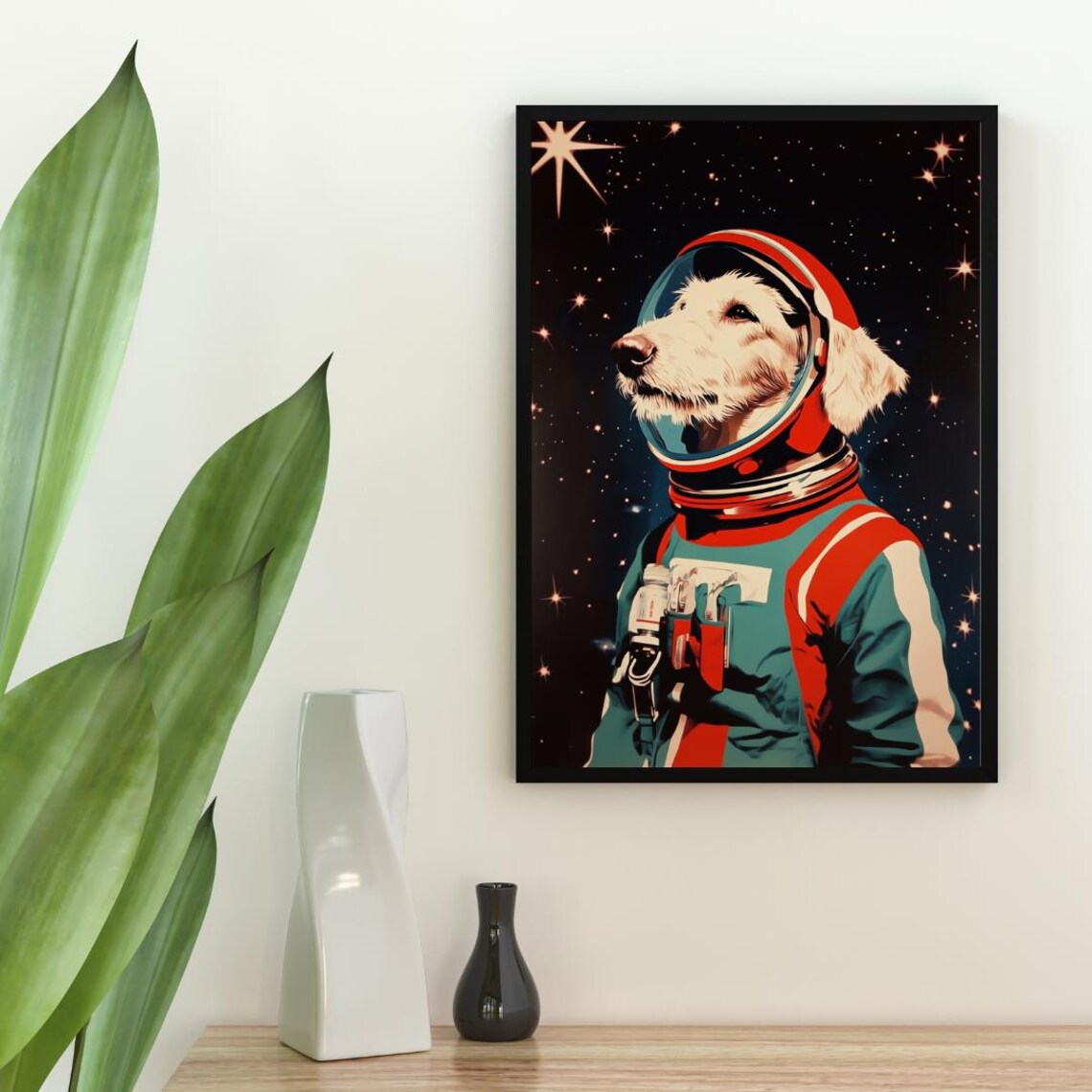 Golden Retriever Astronaut Retro Space Helmet Stars Canine Portrait Poster - Image 2