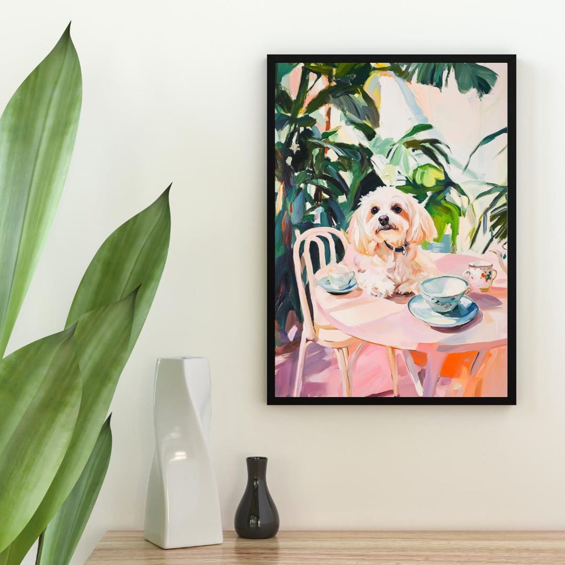 Havanese Dog Garden Tea Party Pastel Oil Painting Style Poster - Image 2