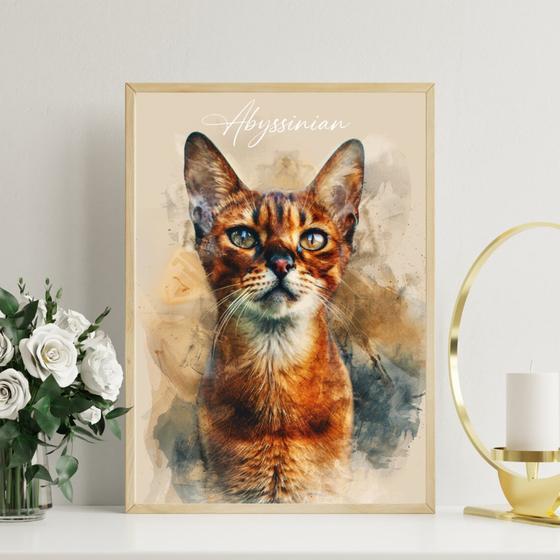 Abyssinian Cat Watercolor Portrait Golden Eyes Fine Art Poster - Image 3