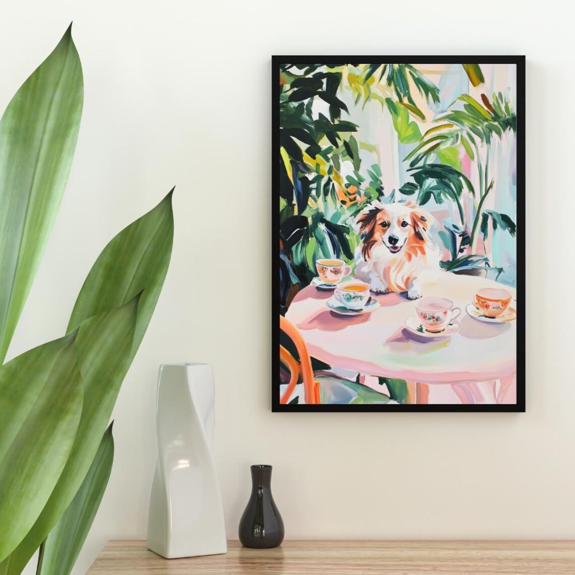 Collie Dog Garden Tea Party Pastel Oil Painting Style Poster - Image 2
