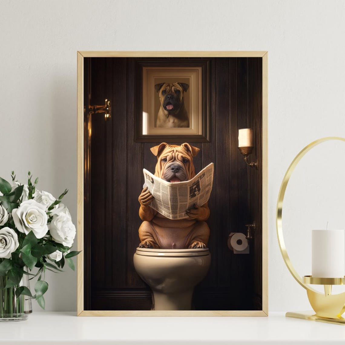 Chinese Shar Pei On Toilet Poster Dog Poster Shar Pei Bathroom Print Dog Toilet Wall Art Shar Pei Portrait Dog Bathroom Poster Print - Image 3