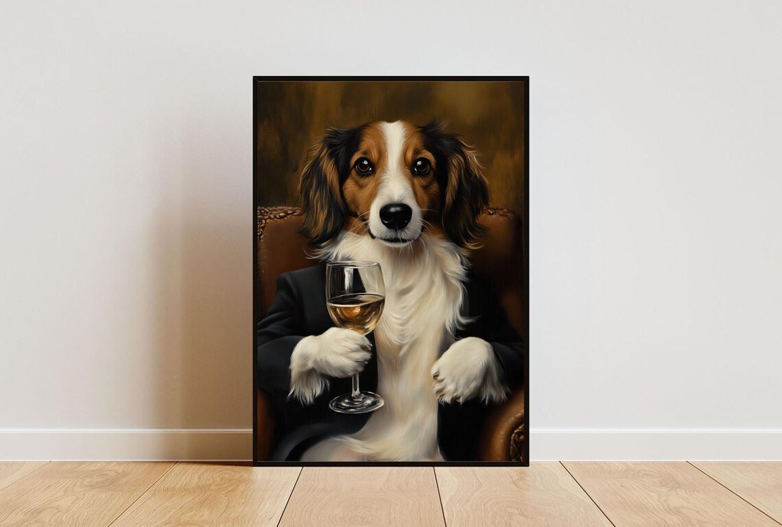 Border Jack In Tuxedo Holding White Wine Glass Dog Portrait Poster