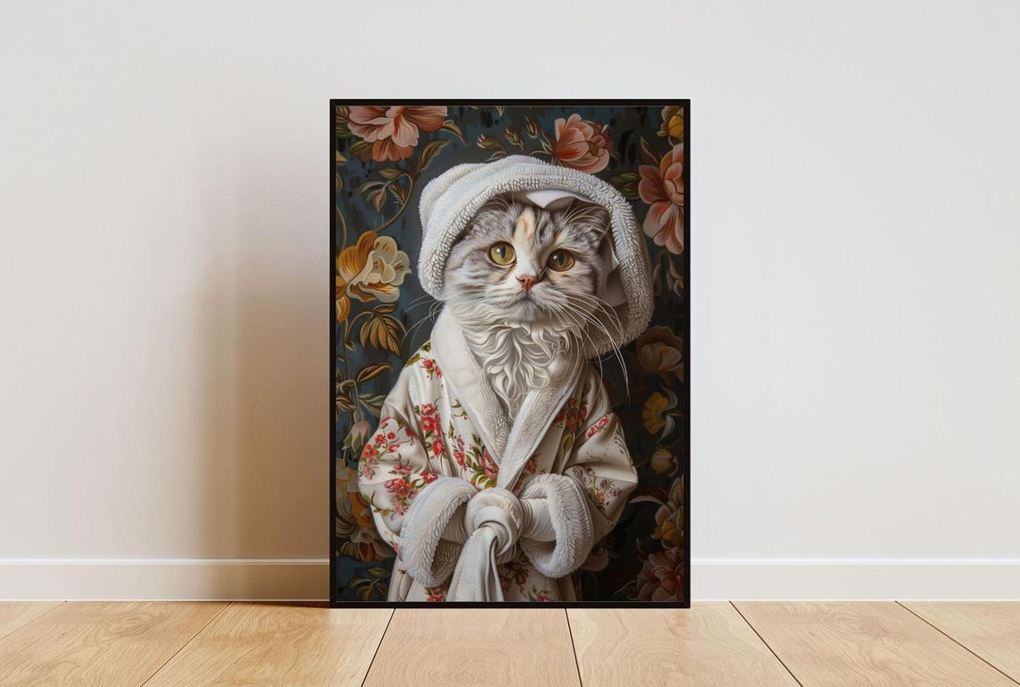 Scottish Fold In Bathrobe Spa Day Portrait Funny Cat Wall Poster
