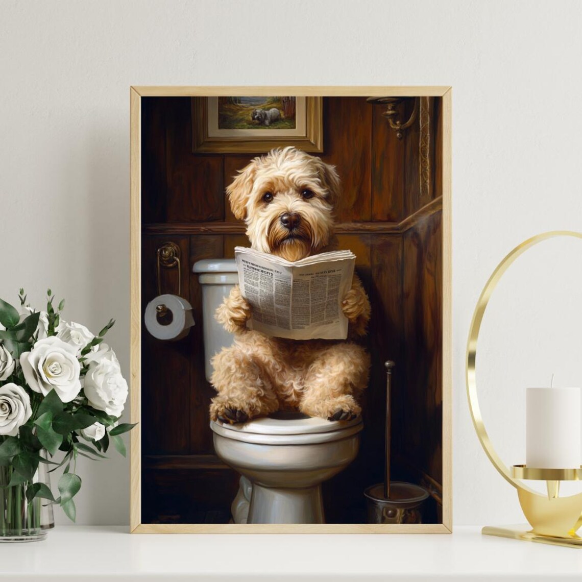 Soft Coated Wheaten Terrier On Toilet Poster Dog Poster Wheaten Terrier Bathroom Print Dog Wheaten Terrier Portrait Dog Bathroom Poster - Image 3