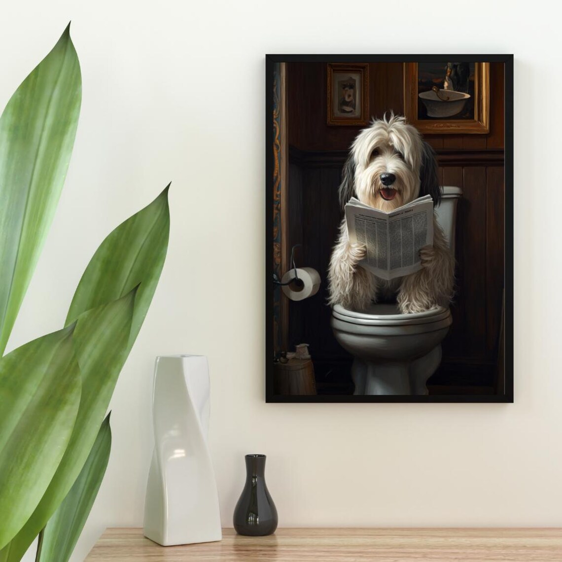 Old English Sheepdog Bathroom Poster, Dog Portrait Art - Image 2