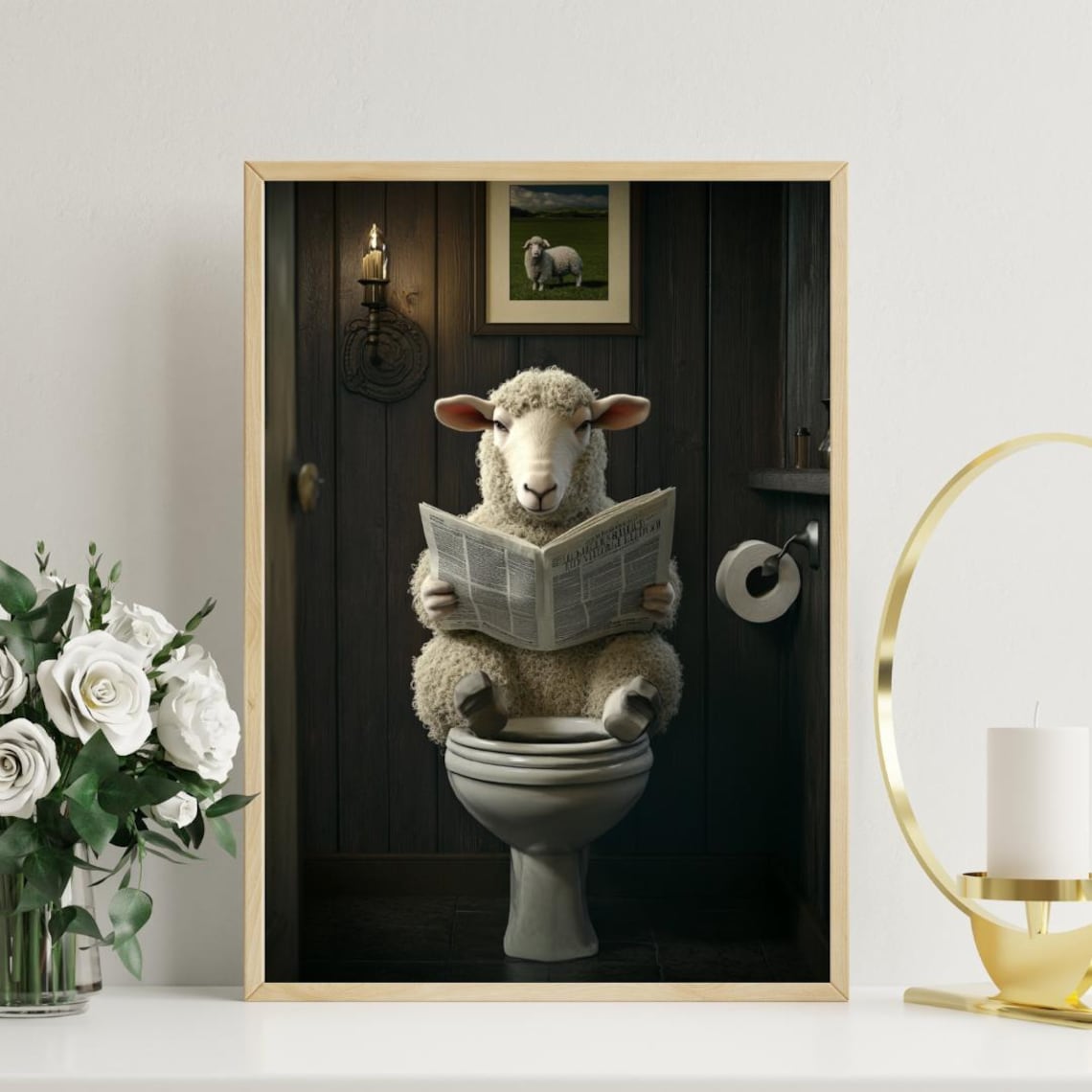 Sheep On Toilet Animal Bathroom Poster Print - Image 3