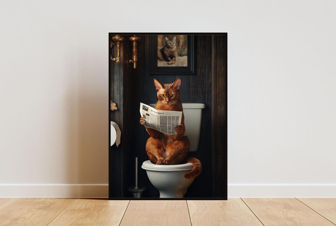 Abyssinian On Toilet Bathroom Cat Art Print