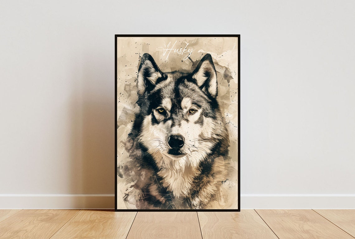 Husky Poster Dog Poster Husky Print Dog Wall Art Personalised Dog Photo Dog Siberian Husky Watercolour Customised Dog Portrait Pet