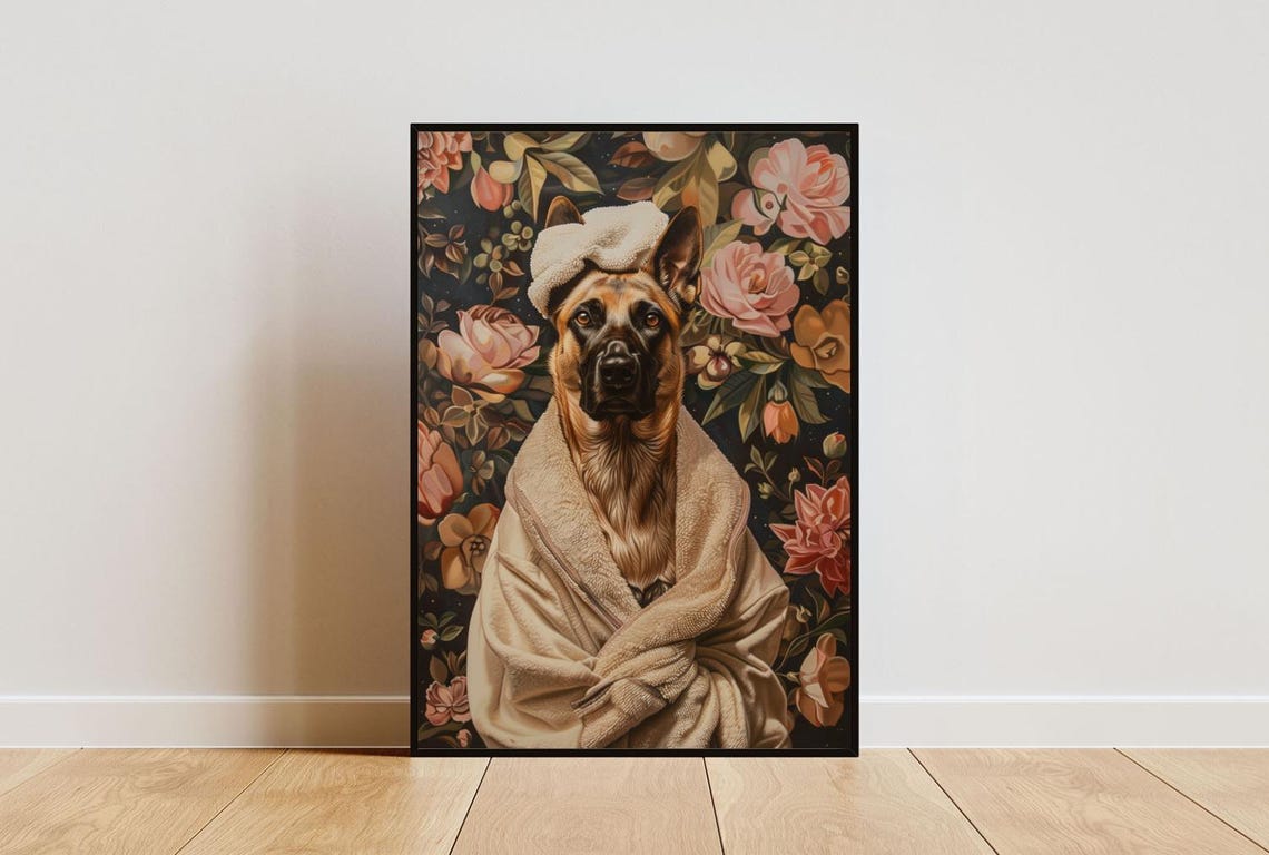 Belgian Malinois In Bathrobe Spa Day Portrait Funny Dog Wall Poster