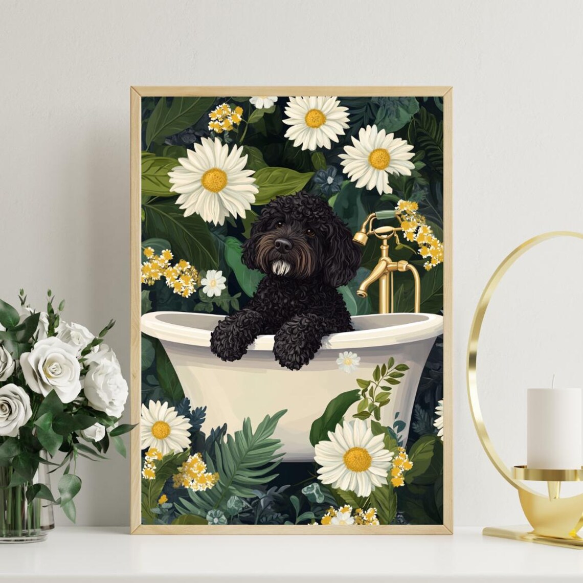 Portuguese Water Dog in Bathtub Funny Bathroom Poster - Image 3