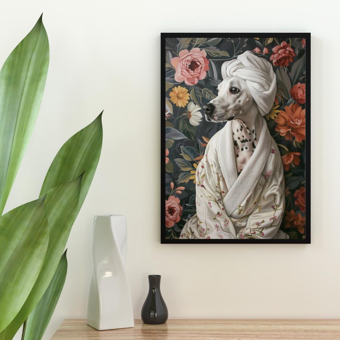 Dalmatian In Bathrobe Dog Bathroom Art Print - Image 2