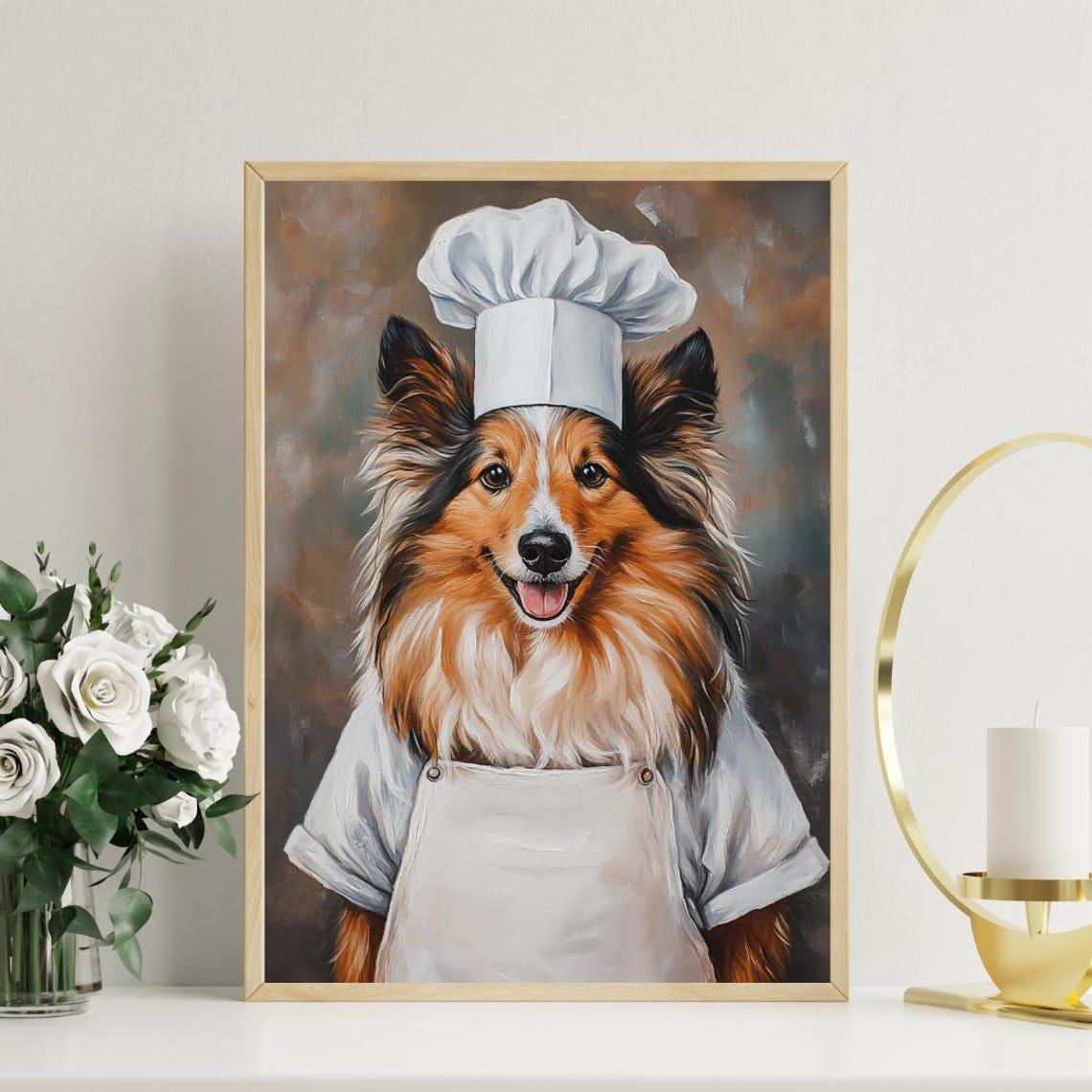 Shetland Sheepdog Chef Dog Portrait Poster Happy Kitchen Decor Gift - Image 3