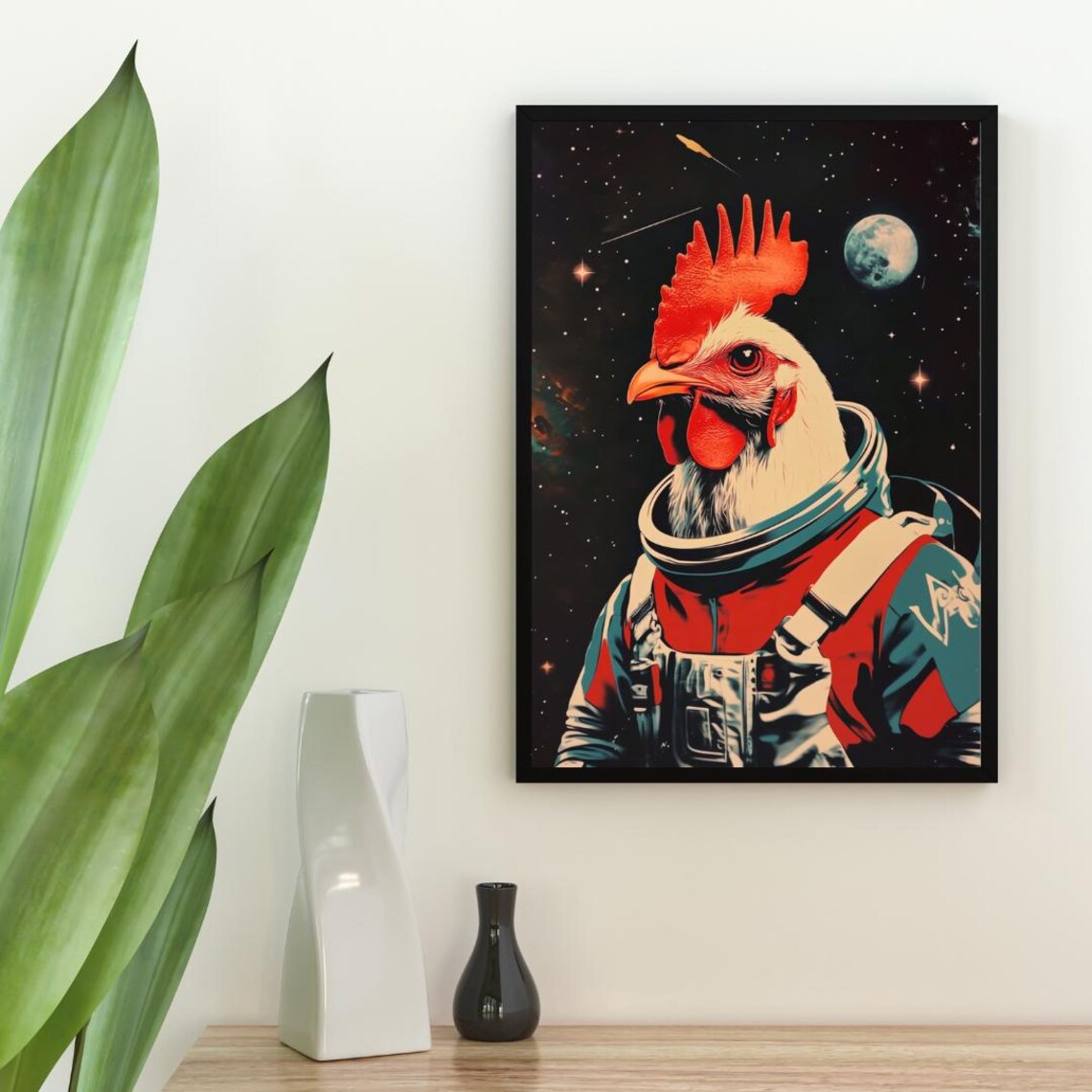 Chicken Astronaut Retro Space Poster, Vintage Portrait - Image 2