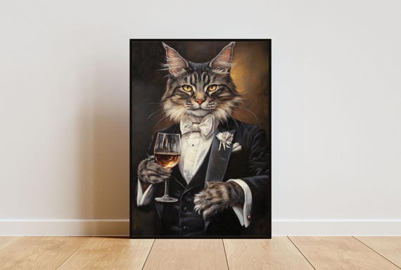 Maine Coon In Tuxedo Poster Pet Poster Maine Coon In Suit Print Maine Coon Portrait Funny Maine Coon Art Funny Pet Print Cat Print