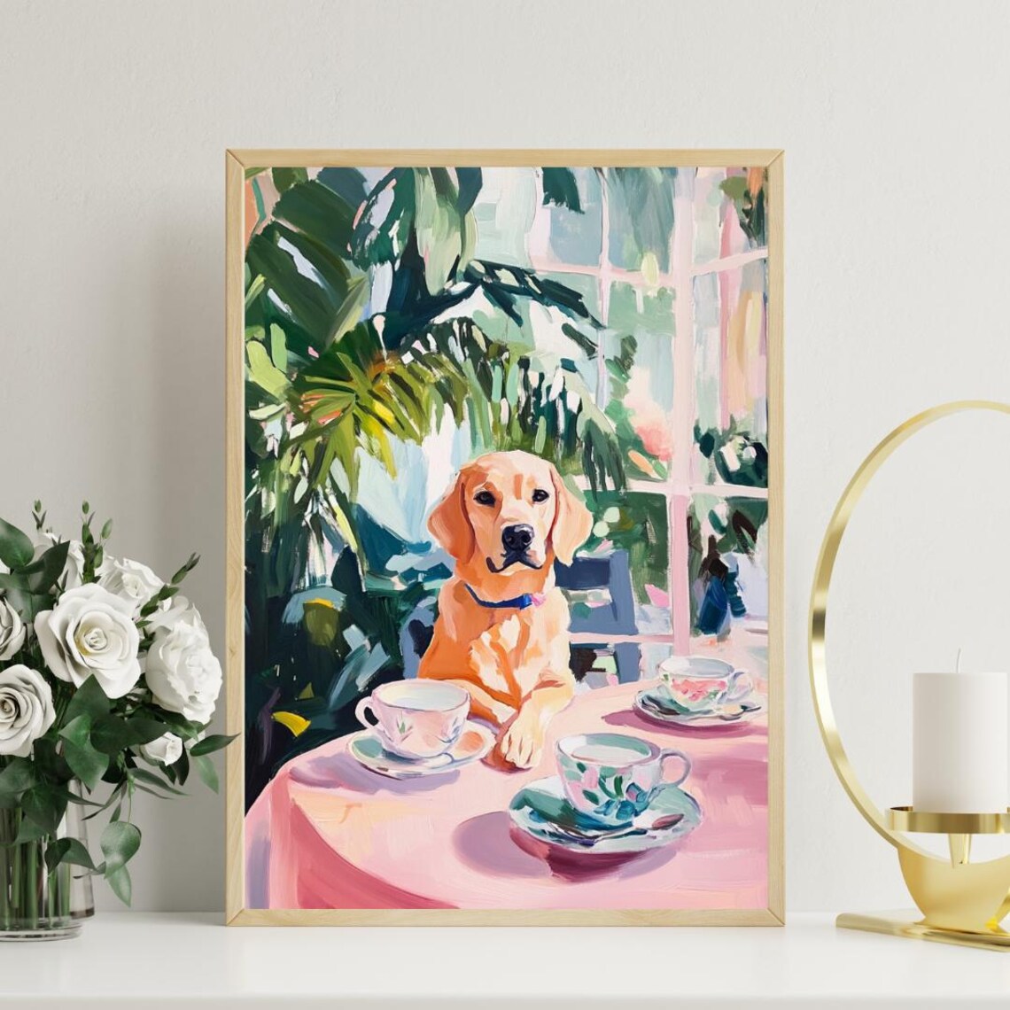 Labrador Retriever Dog Garden Tea Party Pastel Painting Poster - Image 3