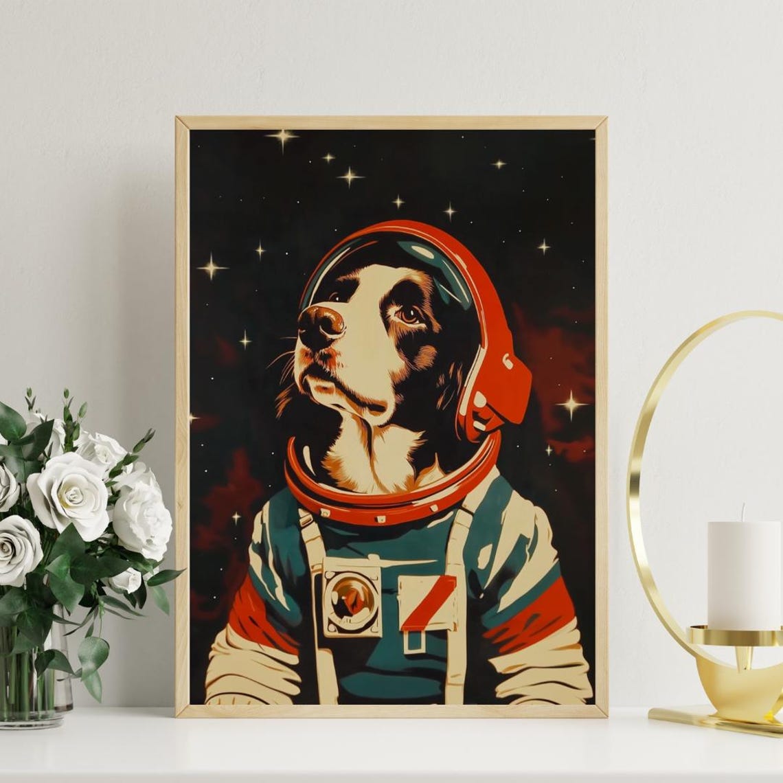 English Springer Spaniel Astronaut Retro Space Dog Poster Gift - Image 3