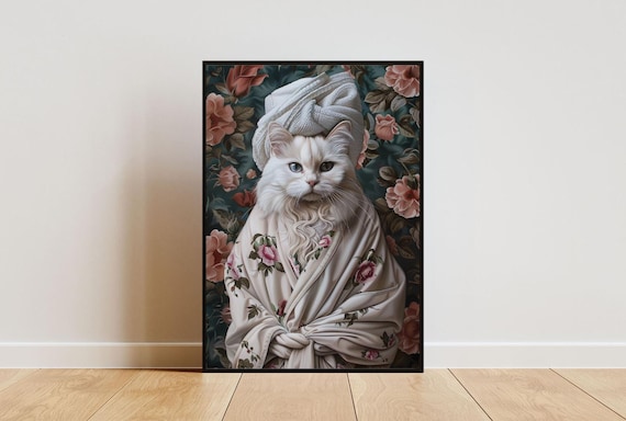 Birman In Bathrobe Spa Day Portrait Funny Cat Bathroom Wall Poster