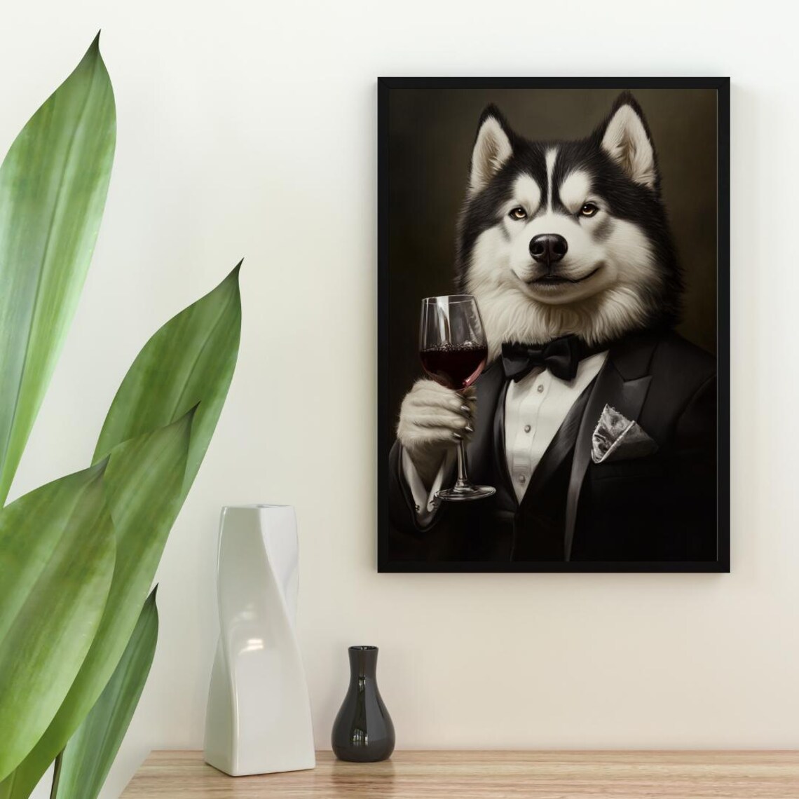 Alaskan Malamute In Tuxedo Poster Pet Alaskan Malamute In Suit Print Alaskan Malamute Portrait Dog Living Room Poster Funny Husky Print - Image 2