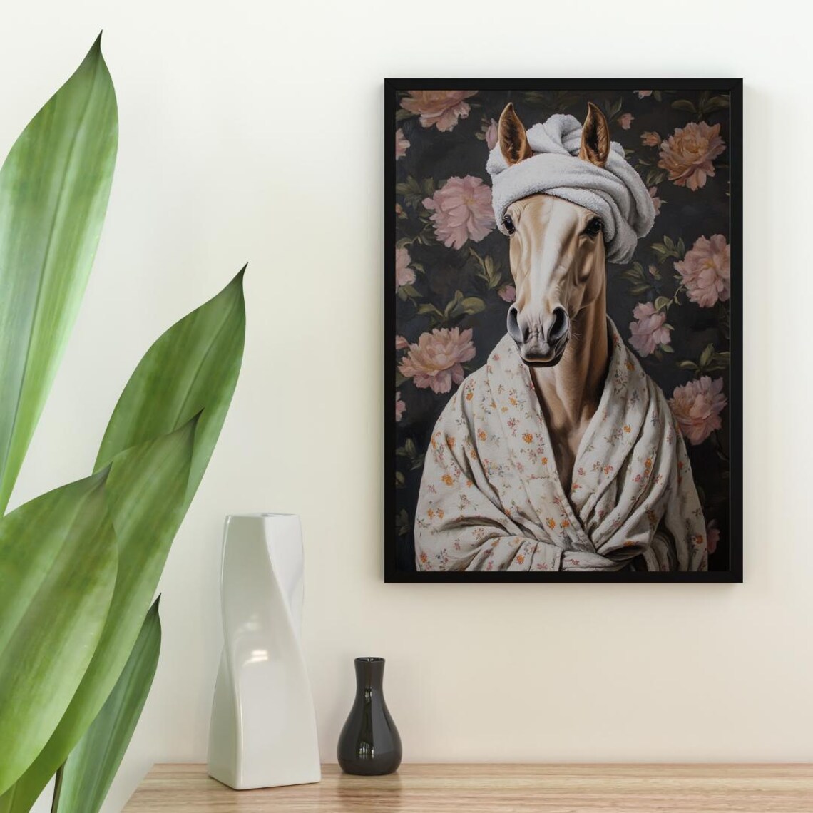 Horse In Bathrobe Poster, Funny Bathroom Animal Print - Image 2
