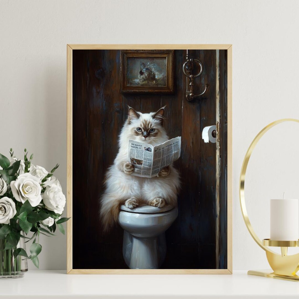 Ragdoll On Toilet Bathroom Cat Art Print - Image 3