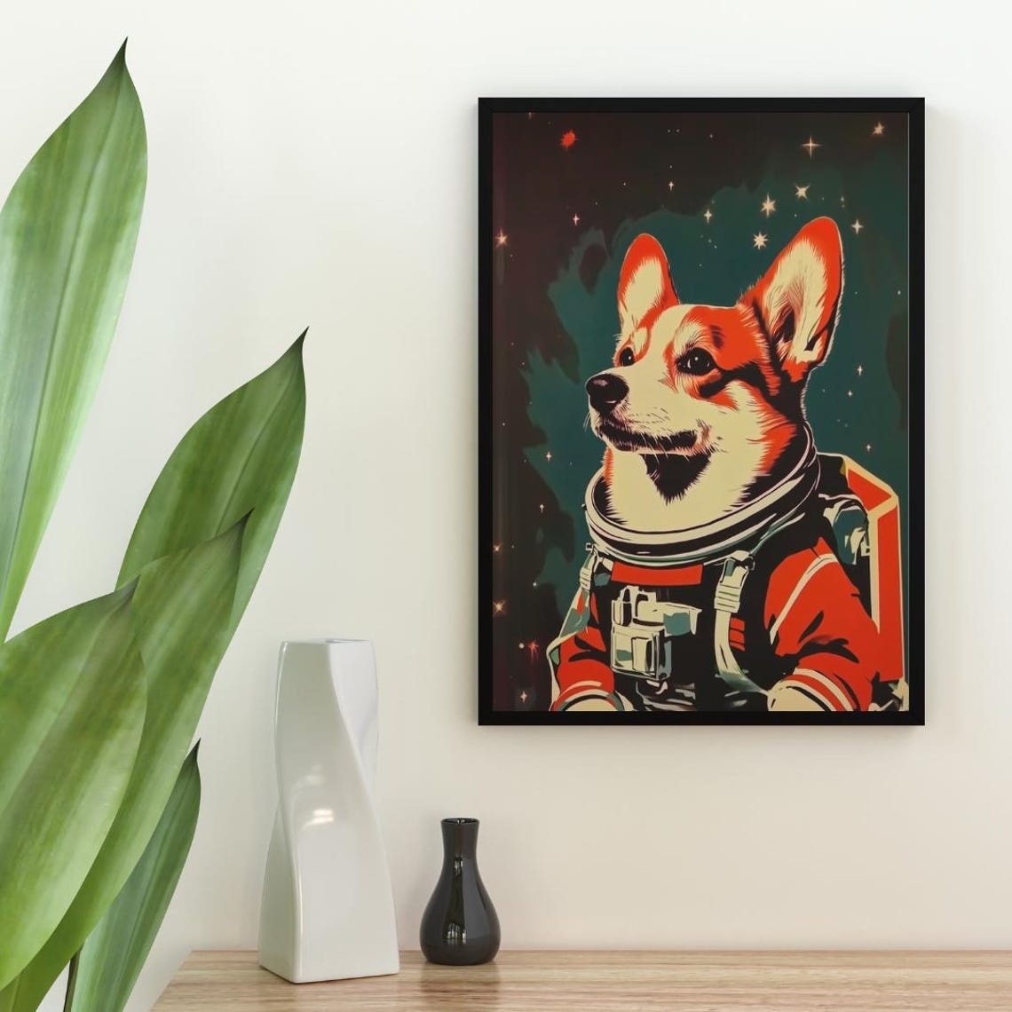 Pembroke Welsh Corgi Astronaut Retro Space Dog Art Poster Gift - Image 2