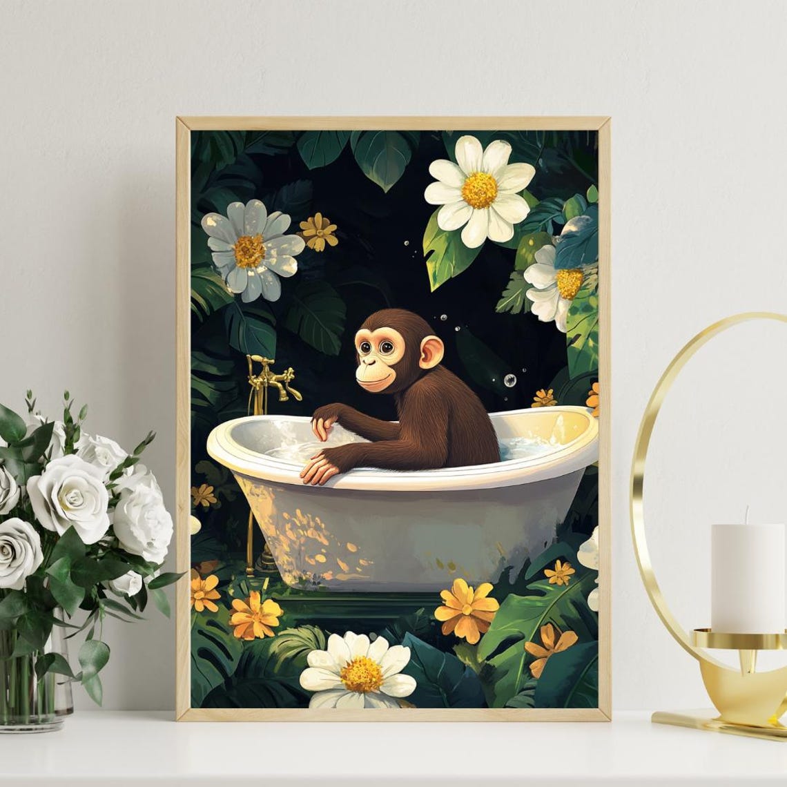 Monkey In Bathtub Poster Funny Animal Poster Monkey Bathroom Print Monkey Bath Poster Animal Bathroom Wall Art Animal Print Monkey Art - Image 3